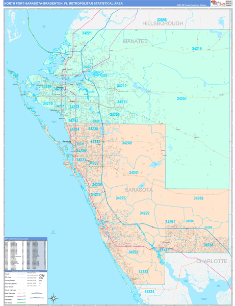 North Port-Sarasota-Bradenton Metro Area Wall Map